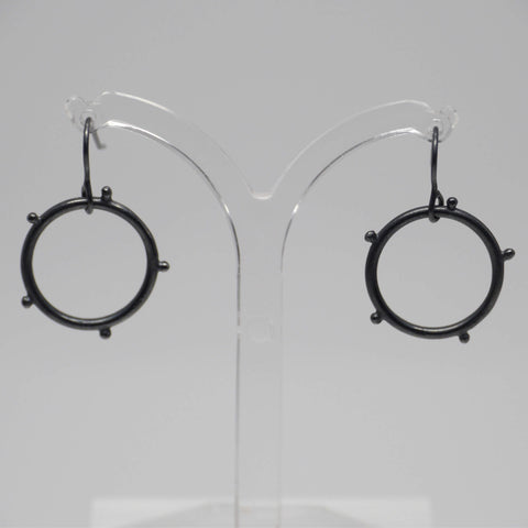 Circle Drop Earrings, Black Oxidised Silver
