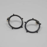 Circle Stud Earrings, Black Oxidised Silver