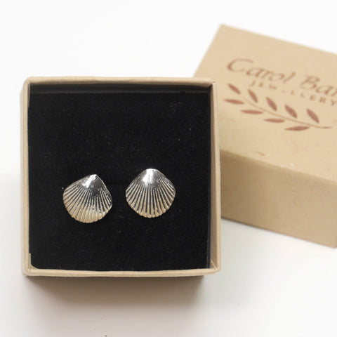 Sterling silver cockle shell stud earrings