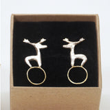 Stag on 22ct Gold Plated Circles Stud Earrings