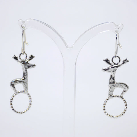 Stag on Circle Drop Earrings