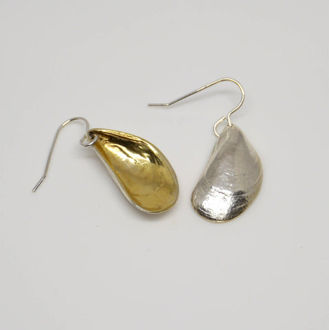 Mussel Shell Drop Earrings - Gold and Silver